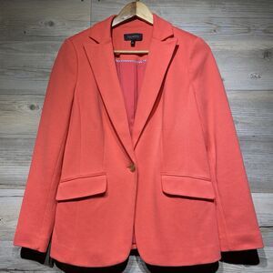 Talbots Knit Blazer Jacket Women’s 6 Coral Gold Crest Buttons Lined Stretch